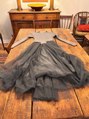 Surprising & Dramatic Gray Tulle/Ribbed Knit Maxi Dress Fits S/M #whimsygoth